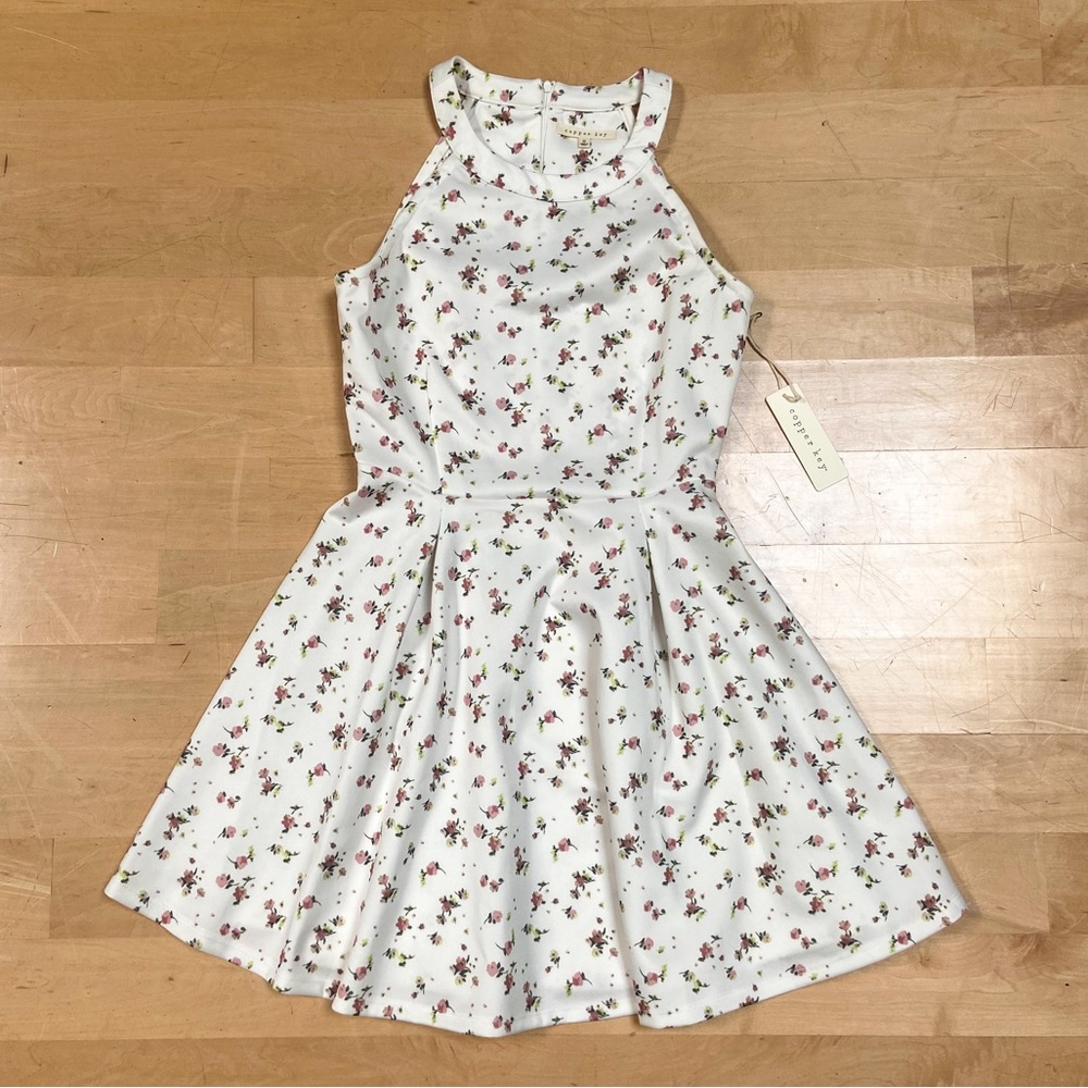 NWT high neck white floral skater dress